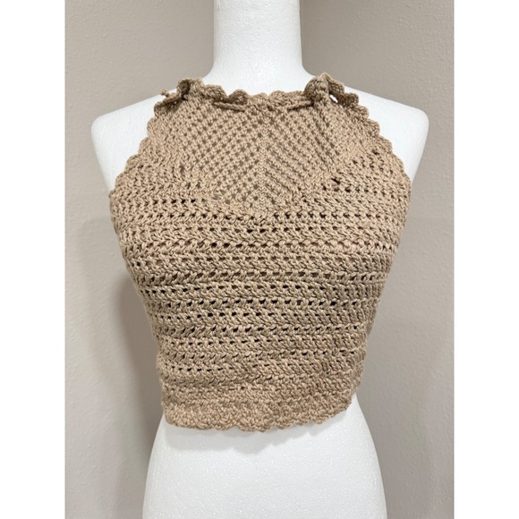 Fashion Nova Tops - Crochet Halter Top Tan Festival, Coastal, Beach Size Medium
